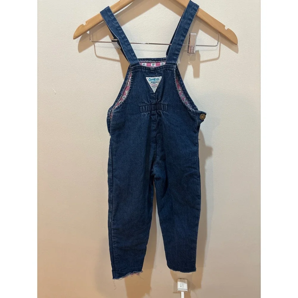 Vintage OshKosh Bgosh Vestbak Denim Flannel Lined Overalls Dark Wash Kids Size 4